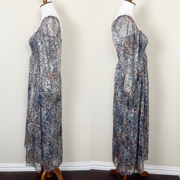 o.p.t Classic Smocked Maxi Dress in Blue Lurex - Picture 7 of 12